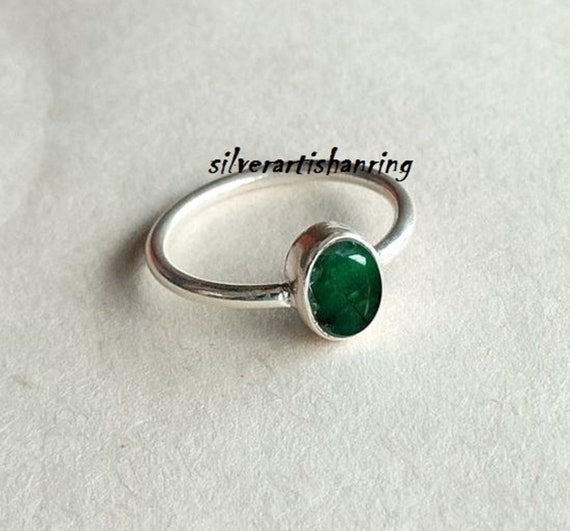 Emerald Ring, 925 Sterling Silver Ring, Gemstone Ring, Wedding Ring,  Promise Ring, Styling Ring, Gift for her, Hammered Ring ***