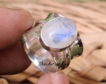 Anello con pietra di luna//Anello spinner//Anello in argento sterling 925//Anello fatto a mano//Gioielli con pietra di luna//Gioielli in argento//Anello con pietra preziosa di fuoco blu//