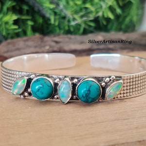 Bracciale turchese, argento sterling 925, bellissimo braccialetto, braccialetto di design, turchese naturale, braccialetto fatto a mano, braccialetto opale, gioielli in turchese