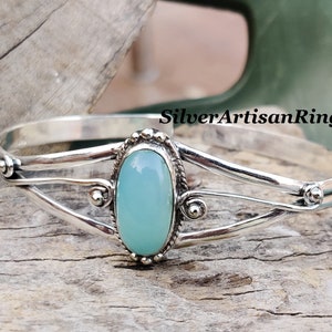 Bracciale in calcedonio acquamarina* Bracciale con pietre preziose* Bracciale regolabile* Bracciale statement* Bracciale boho* Bracciale in argento 925* Bracciale da donna