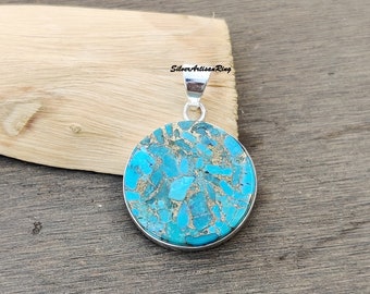 Blue Copper Turquoise Pendant~ 925 Sterling Silver Pendant~ Handmade Pendant~ Amazing Pendant~ Stylish Women Pendant~ Gift for her