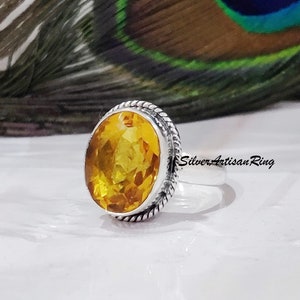 Anillo de citrino - Anillo hecho a mano - Anillo de plata de ley 925 - Anillo de diseñador - Regalo para ella - Anillo de aniversario - Anillo de promesa - Hermoso anillo - Forma de piedra ovalada