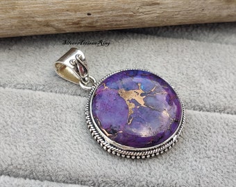 Purple Copper Turquoise Pendant, 925 Sterling Silver, Stunning Pendant, Women Pendant, Boho Pendant, Charm Pendant, Gift for Birthday