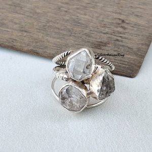 Raw Herkimer Diamond Ring | Wide Band | 925 Sterling Silver | Herkimer Diamond Jewelry | Crystal Quartz Ring | Raw Stone Ring