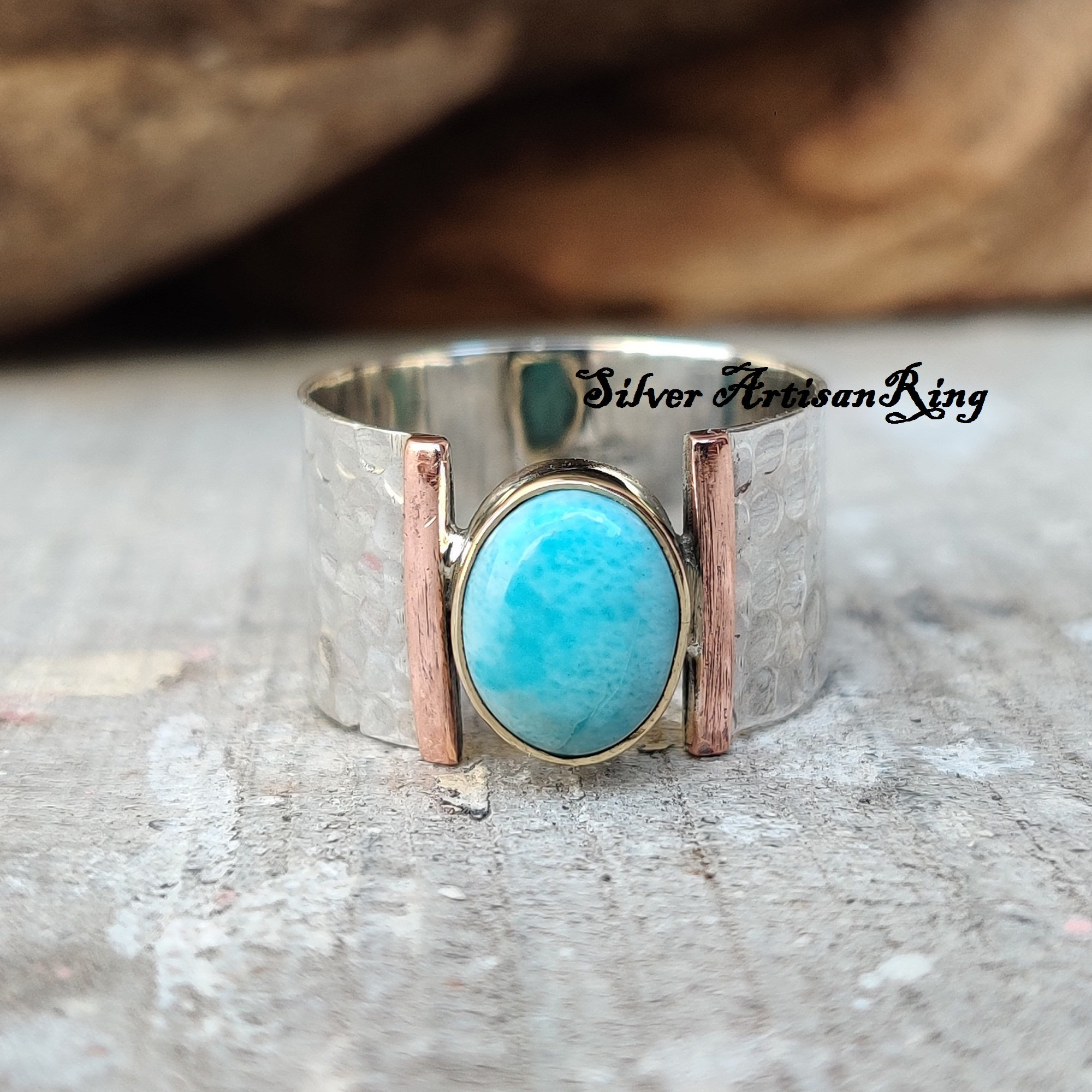 Gemstone Ring Band Ring Ring For Best Friend US Size 7 925 Sterling Silver Jewelry Wedding Gift Sparkling Copper Larimar Ring