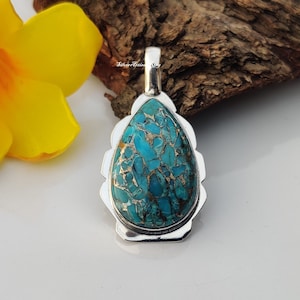 Blue Copper Turquoise Pendant- 925 Sterling Silver- Amazing Pendant- Natural Gemstone Pendant- Stylish Pendant- Designer Pendant- Gift item