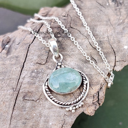 Pendentif En Argent 925 Avec Pierres Naturelles (Aigue-marine, Amazonite, Jaspe) - Fait Main - 2 Pouces
