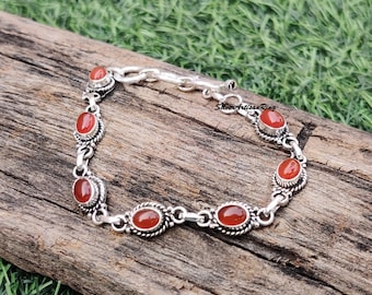 Carnelian Bracelet / 925 Sterling Silver Bracelet / Handmade Bracelet / Gemstone Jewelry / Wedding Gift For Her