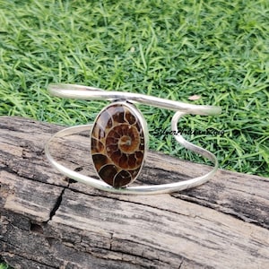 Ammonite Bangle, 925 Sterling Silver, Ammonite Sea Shell Handmade Bangle, Unique Designer Women Jewelry, Gift For Her