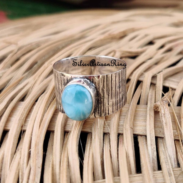 Larimar Ring, Statement Ring, Gemstone Ring, Handmade Ring, 925 Silver Ring, Boho Ring, Designer Ring, Beatiful Ring, Gift For Her, Band Ring