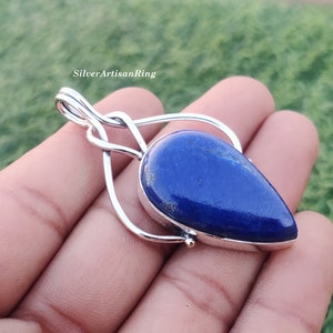 Lapis Lazuli Pendant [ Pear Stone Shape [ Girls Pendant [ Stylish Pendant [ 925 Sterling Silver Pendant For Women [ Handmade Jewelry