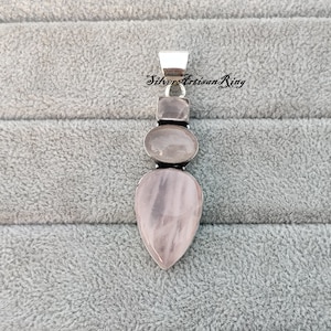 Rose Quartz Pendant/ 925 Sterling Silver Pendant/ Boho Pendant/ Handmade Pendant/ Three Gemstone Pendant/ Birthstone Pendant/ Dainty Pendant