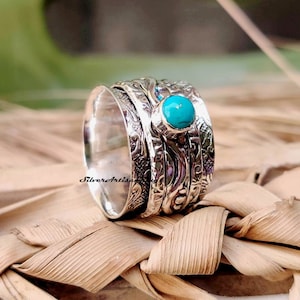 Blue Copper Turquoise Ring&lt;&lt; Spinner Ring&lt;&lt; Meditation Ring&lt;&lt; Round Stone Shape Ring&lt;&lt; Amezing Ring&lt;&lt; Engagement Ring&lt;&lt; Free Shipping