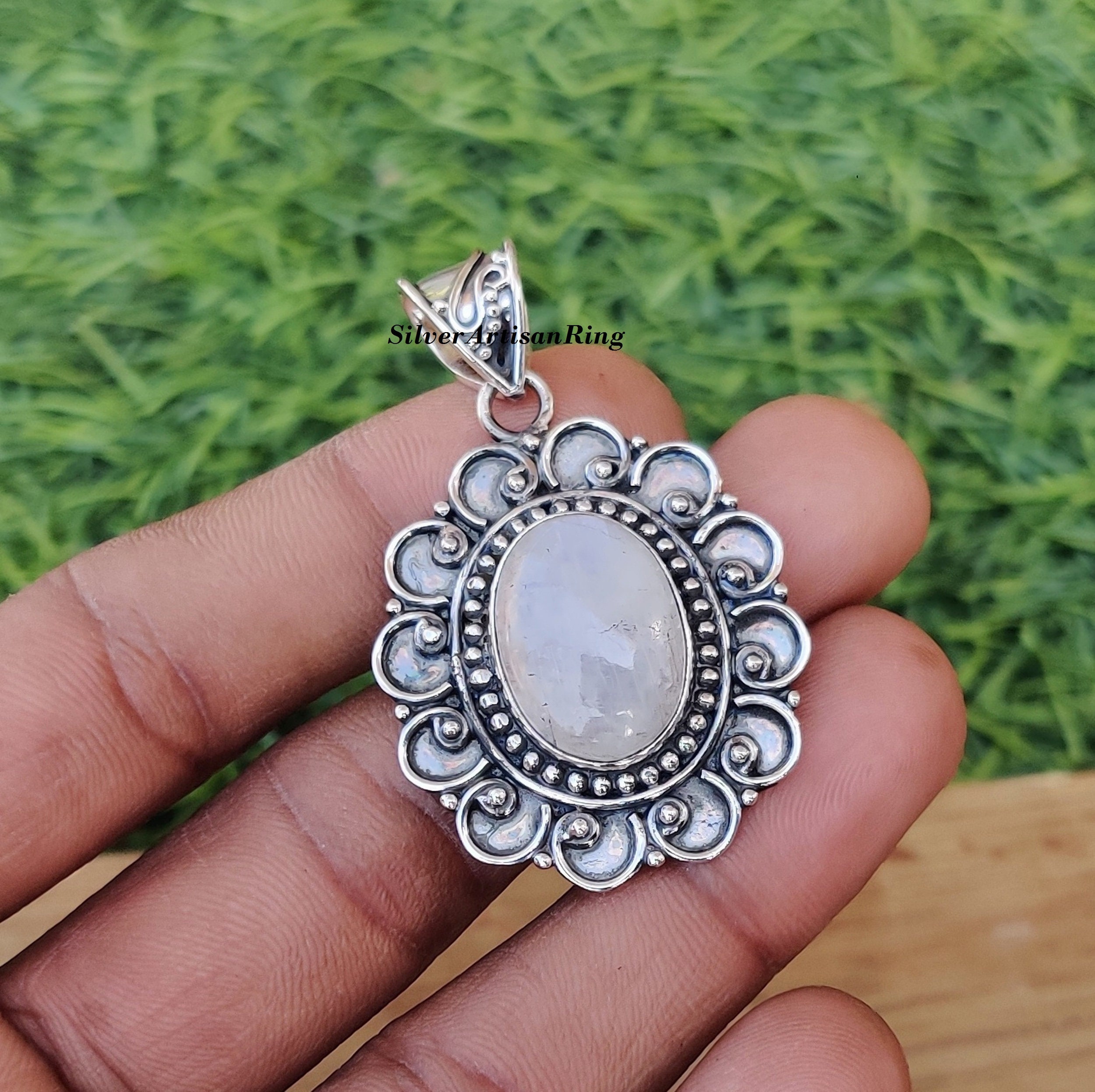 Moonstone Pendant | Flower Design Moonstone Pendant | Solid