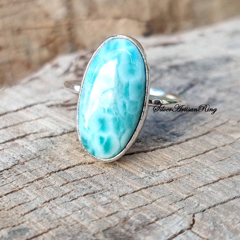 Larimar Ring/925 Sterling Silver Ring/Gemstone Ring/Dainty Ring/Vintage Ring/Bridal Ring/Anniversary Gift/Handmade Ring/Woman Ring image 8