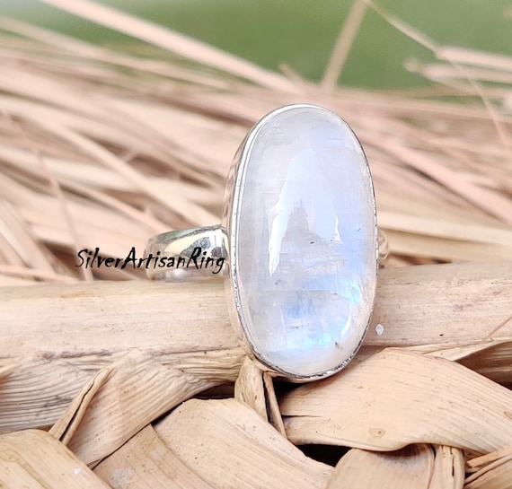 Anello In Argento Sterling Fatto A Mano Con Pietra Di Luna: Pietra - Foto 8