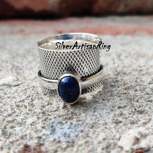Lapis Lazuli Ring/ Spinner Ring/ 925 Sterling Silver Ring/ Handmade Ring/ Women Ring/ Worry Ring/ Anxiety Ring/ Oval Stone Shape Ring