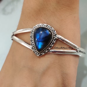 Labradorite Bangle, 925 Silver Bangle, Blue Flash Gemstone Bangle, Handmade Bangle, Beautiful Bangle, Boho Bangle, Birthday Gift Jewelry
