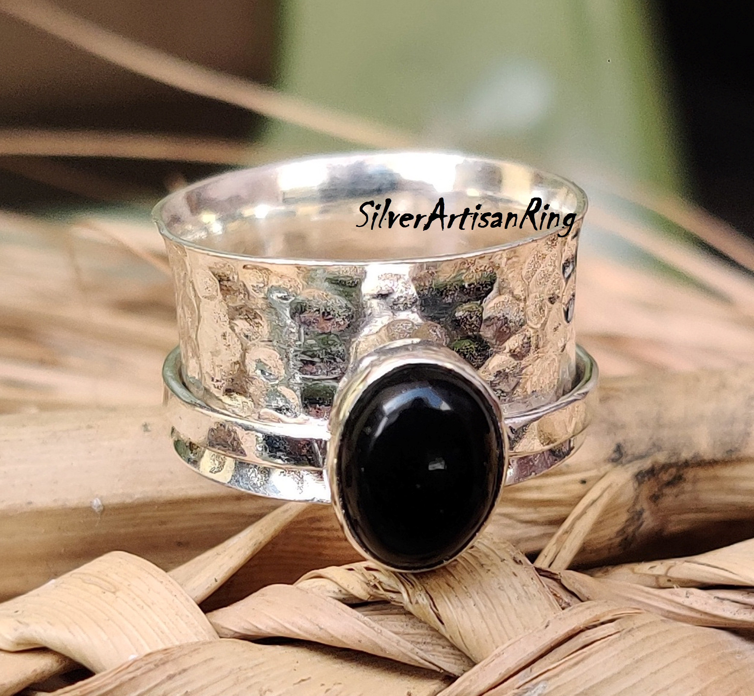 Bague Ancienne En Argent 925 Sertie D'une Onyx Noire - Taille 52, Occasion (poinçonnée)