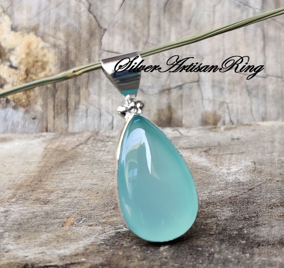 Aqua Chalcedony Pendant , 925 Silver Pendant , Handmade Pendant, Gemstone Pendant , Women Pendant , Neck Pendant , Symbol of peace