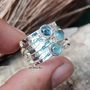 Aquamarine Ring 925 Silver Spinner Ring Handmade Ring Boho Ring Silver Jewelry Beautiful Ring Anniversary Gift, Three Stone Ring.