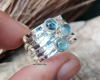 Aquamarine Ring 925 Silver Spinner Ring Handmade Ring Boho Ring Silver Jewelry Beautiful Ring Anniversary Gift, Three Stone Ring.