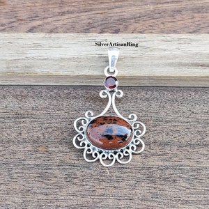 Mahogany Obsidian Boho Silver Handmade Antique Pendant, Brown Pendant, 925 Sterling Silver, Wedding Gift, Pendant For Mother, Free Shipping