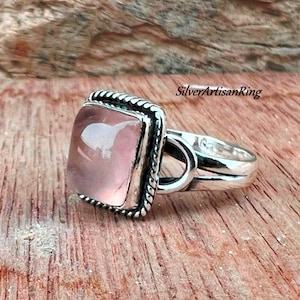 Rose Quartz Ring/ Gemstone Ring/ 925 Sterling Silver Ring/ Handmade Ring/ Silver Jewelry/ Beautiful Ring/ Designer Ring/ Band Ring