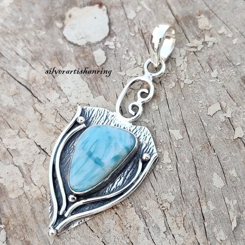 Natural Larimar Pendant | 925 Sterling Silver Pendant shops | Gemstone Pendant | Designer Pendant | Unique Pendant | Amezing Pendant |