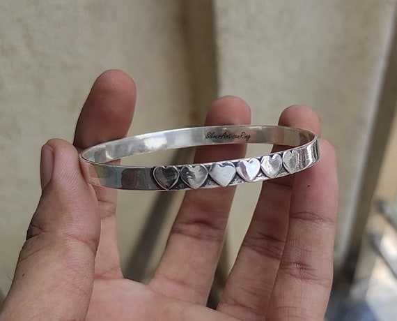925 925 Sterling Silver Heart Expanding Bangle Bracelet For Women