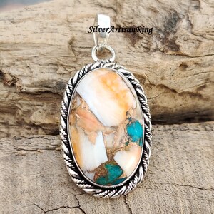 Oyster Copper Turquoise Pendant, Oval Gemstone Pendant, Stylish Pendant, Beautiful Pendant, 925 Sterling Silver Pendant, Gift for her