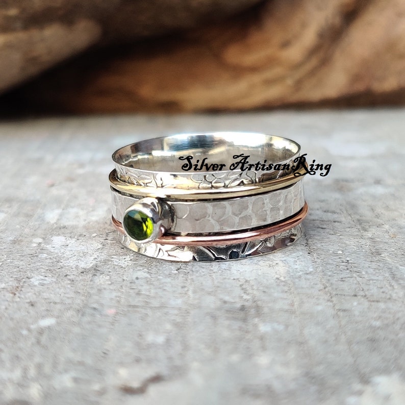 Silver Jewelry Copper Ring Gemstone Ring Woman Ring Peridot Ring Handmade Ring Beatiful Ring 925 Sterling Silver Ring Spinner Ring