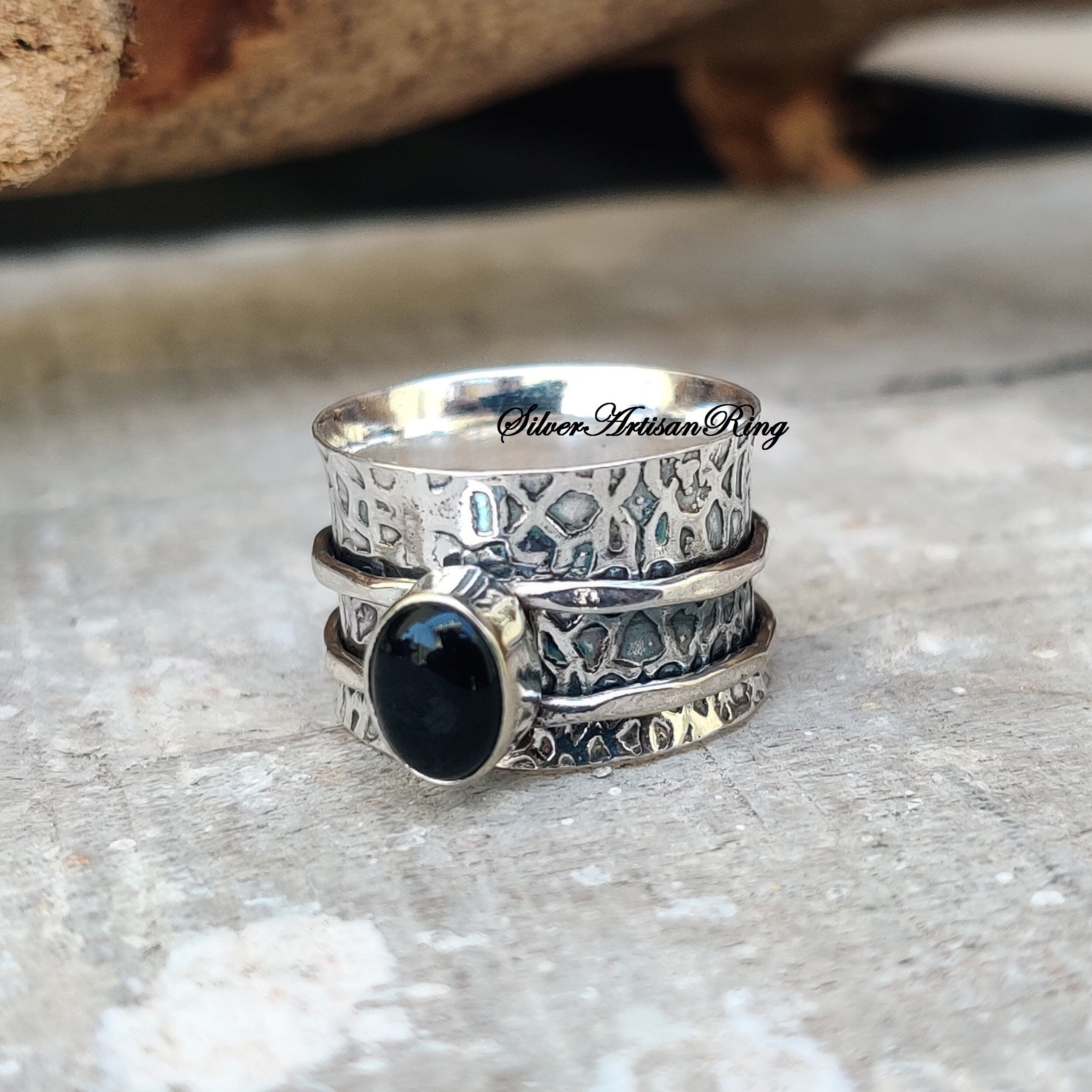 Black Onyx Ring-spinner Ring-925 Sterling Silver Ring- Designer
