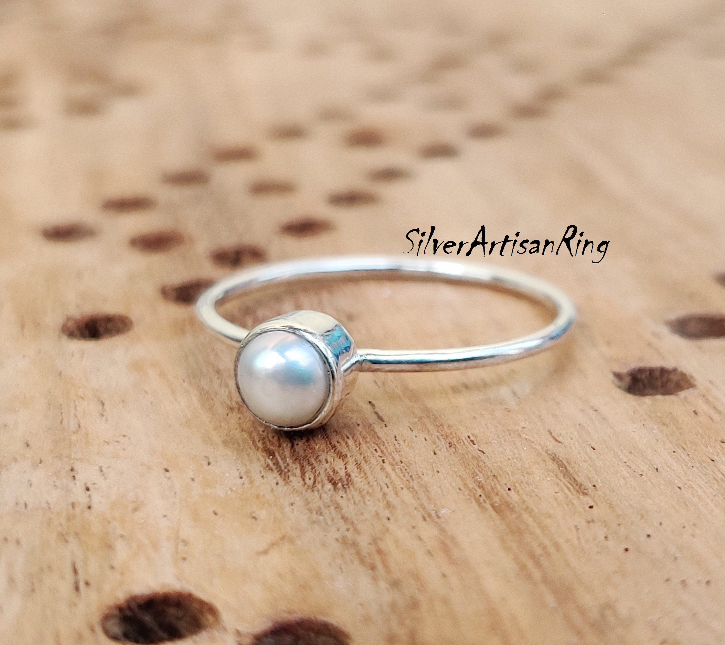 Simple Pearl Silver Ring – Dandelion Jewelry