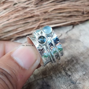 Labradorite & Aquamarine Ring , 925 Sterling Silver Ring , Spinner Ring , Handmade Ring , Gemstone Ring , Designer Ring , Gift for her ***