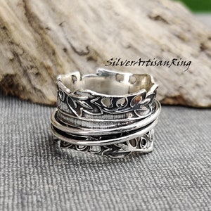 Leaf Design Spinner Ring, 925 Sterling Silver Ring, Latest Design for Spinner Ring, Worry Ring, Men & Women Ring, Gift for Love
