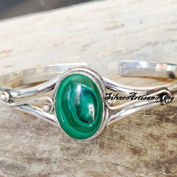 Malachite Bangle , Gemstone Bangle ,925 Sterling Silver Bangle ,Handmade Bangle ,Beautiful Bangle ,Adjustable Bangle ,Fabulous Bangle