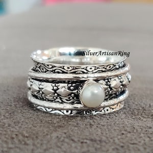 Pearl Spinner Ring&lt;&lt; Amazing Ring&lt;&lt; Meditation Ring&lt;&lt; Boho Ring&lt;&lt; Handmade Ring&lt;&lt; Designer Ring&lt;&lt; Worry Ring&lt;&lt; Birthday Gift&lt;&lt; Gift item