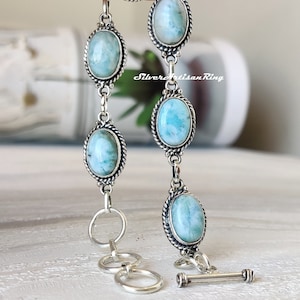 Natural Larimar Bracelet- Oval Stone Shape- 925 Sterling Silver Bracelet- Six Larimar Gemstone- Wonderful Bracelet- Larimar Jewelry