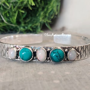 Turquoise Bangle, Amazing Cuffed Bangle, 925 Sterling Silver Bangle, Statement Bangle, Handmade Jewelry, Opal Bangle, Bridesmaid Gift