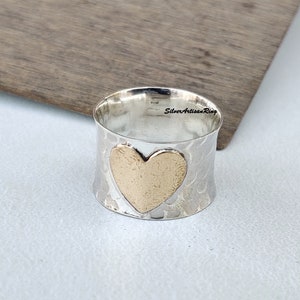 Brass Heart Designer Band Ring* 925 Sterling Silver Ring for Women* Chunky Boho Ring* Statement Ring* Christmas Gift for LOVE