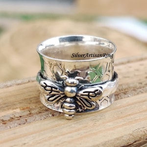 Honey Bee Spinner Ring.. 925 Sterling Silver Ring.. Meditation Ring.. Stylish Ring.. Worry Ring.. Fidget Ring.. Honey Bee Jewelry..