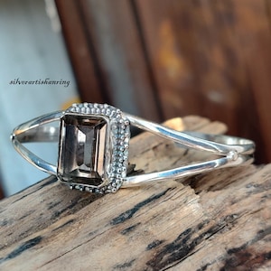 Smoky Quartz , 925 Sterling Silver Bangle ,Gemstone Bangie ,Gift Bangle ,For Gift Women , Styling Bangle ,Smoky Quartz Nugget Faceted ,
