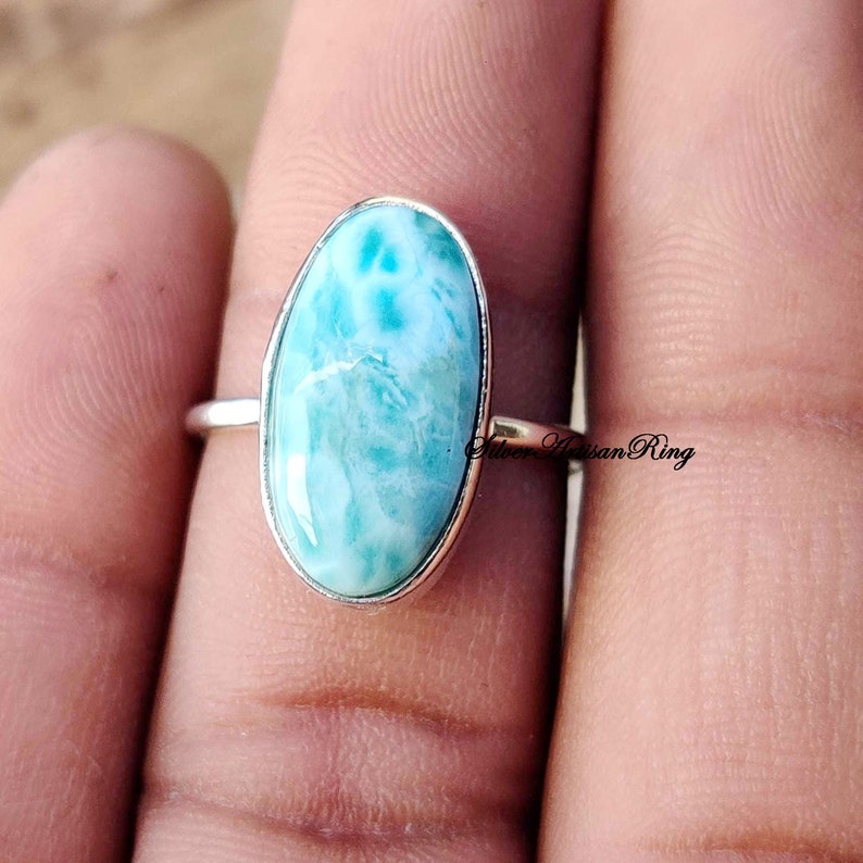 Larimar Ring/925 Sterling Silver Ring/Gemstone Ring/Dainty Ring/Vintage Ring/Bridal Ring/Anniversary Gift/Handmade Ring/Woman Ring image 6