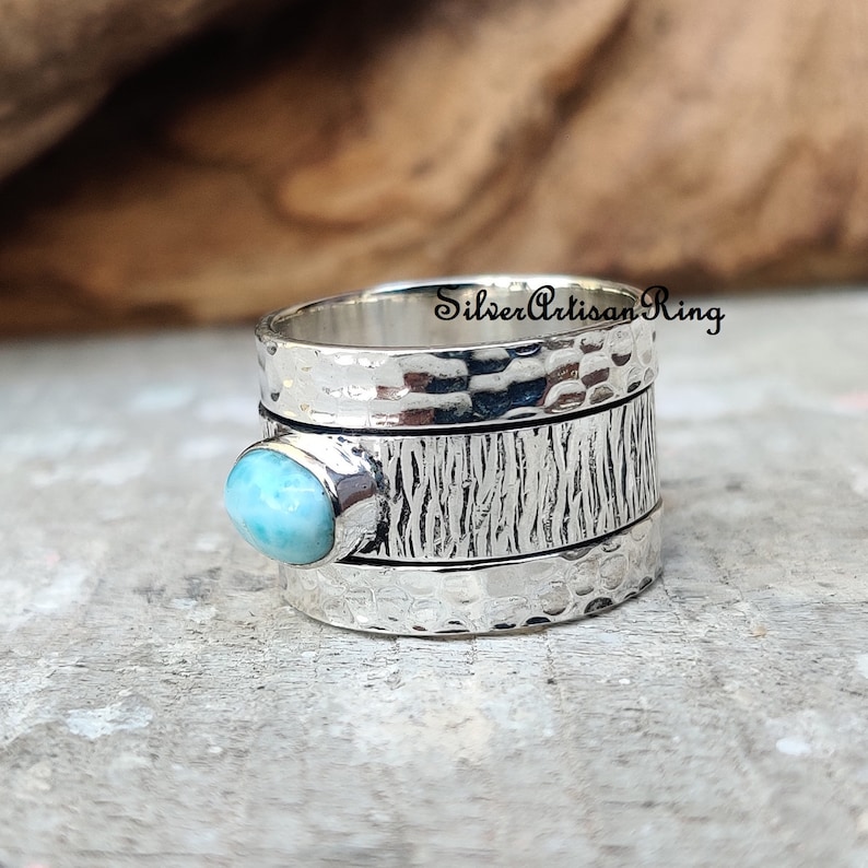 Beatiful Ring Worry Ring Larimar Ring Meditation Ring Woman Ring Handmade Ring Silver Jewelry Spinner Ring 925 Sterling Silver Ring