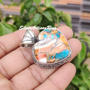 Spiny Oyster Copper Turquoise Pendant~ 925 Sterling Silver Pendant~ Handmade Natural Gemstone Pendant~ Heart Pendant~ Gift For Mom