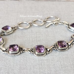 Purple Amethyst Charm Bracelet, Man-Women Adjustable Bracelet, Best Quality, Beautiful Birthday Gift for Love, 925 Sterling Silver Bracelet