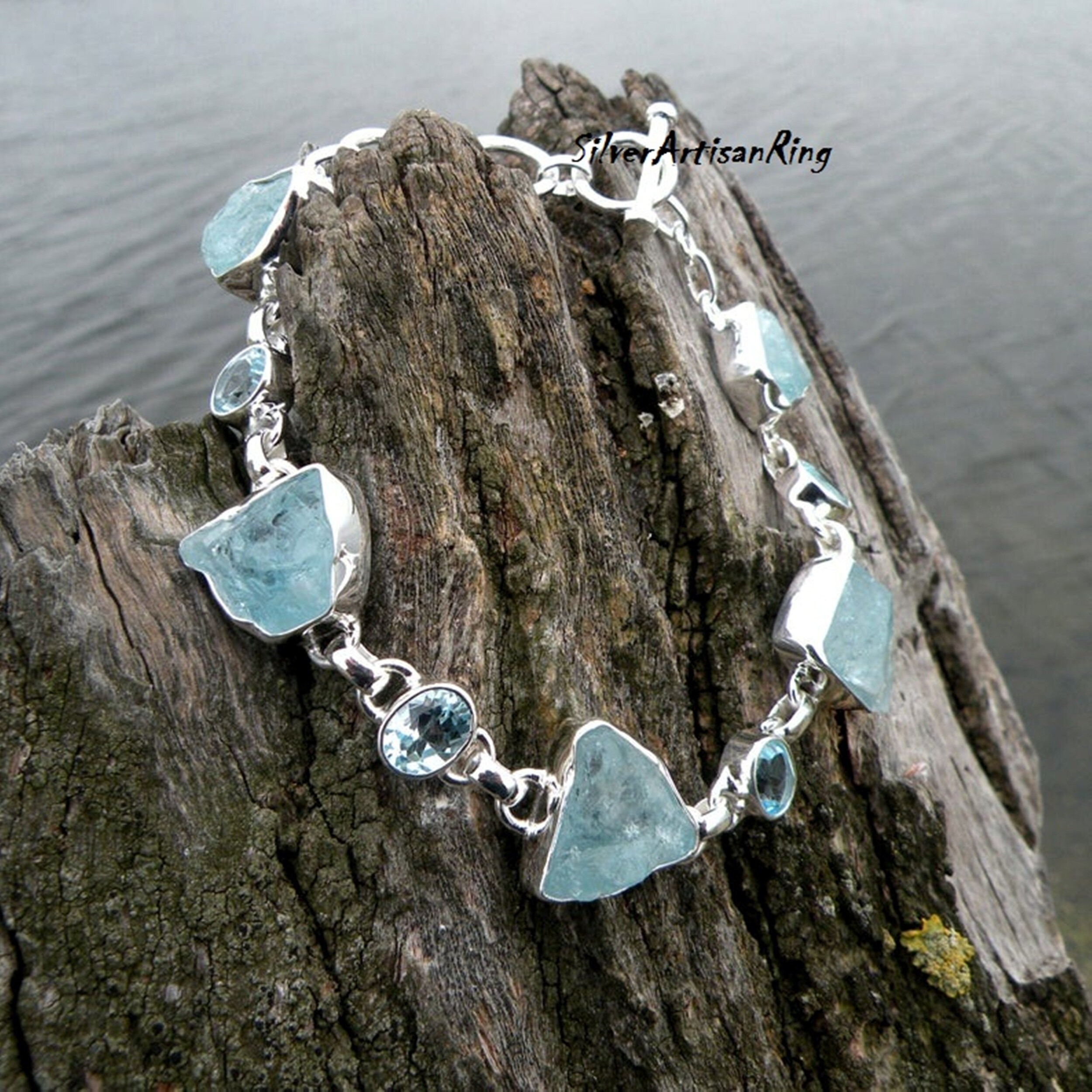 Aquamarine Bracelet.925 Silver Bracelet.Raw Aquamarine Stone Bracelet.Gemstone Bracelet.Blue Topaz Bracelet.Handmade Bracelet Etsy