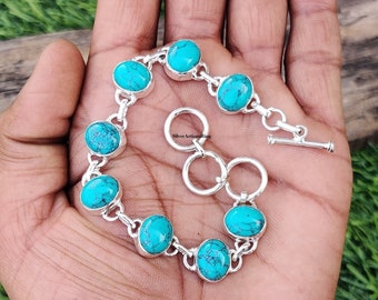 Turquoise Bracelet, Oval Turquoise Gemstone, Handmade Bracelet, 925 Sterling Silver Bracelet, Adjustable Bracelet, Free Shipping, Gift