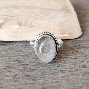 Golden Rutile Ring- Promise Band Ring- 925 Solid Sterling Silver Ring- Index Finger Ring- Gift for her- Women Ring- Stylish Ring- Gift